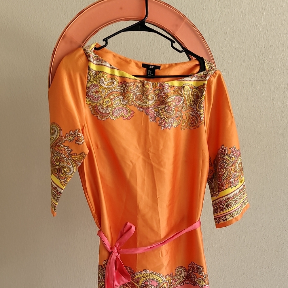 H&M Orange Pink Embellished Sheath Dress